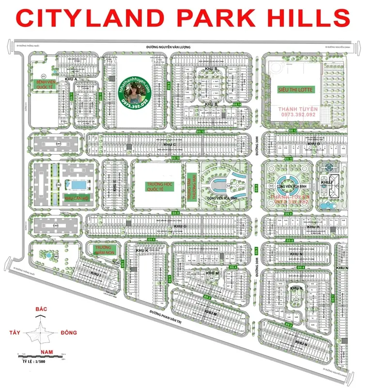 Mặt bằng tổng thể Cityland Park Hills với khối giáo dục và y tế nội khu