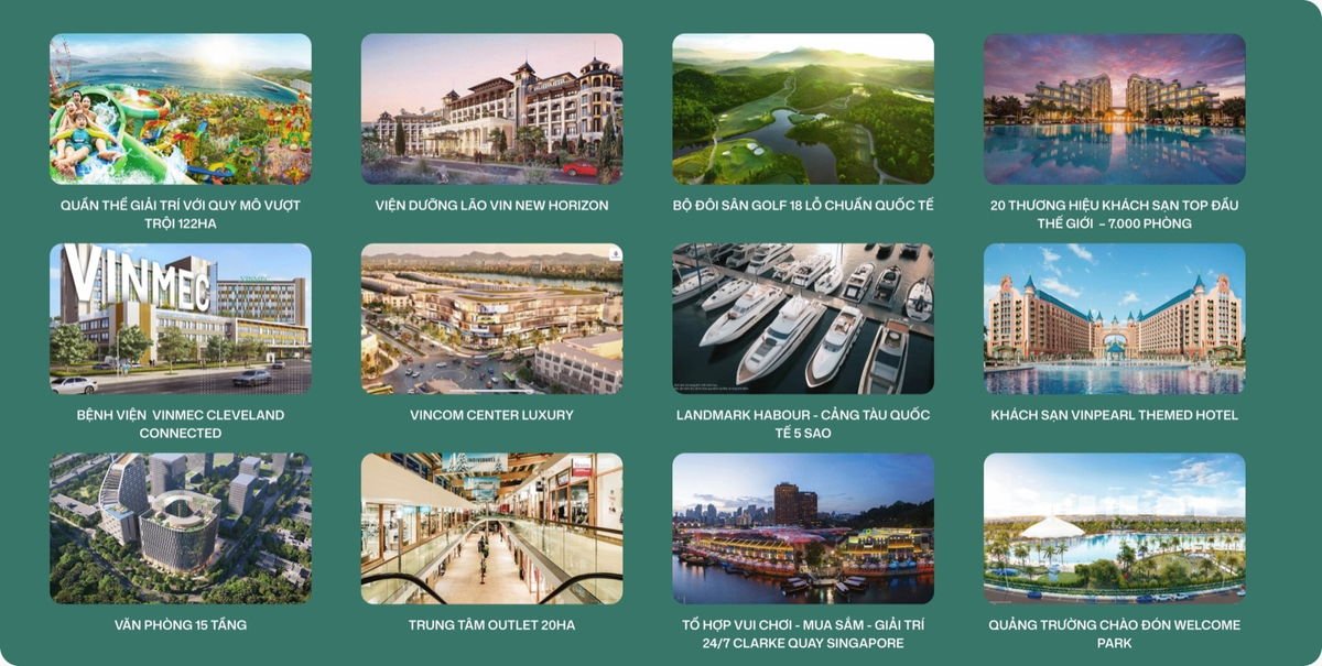 Tổng hợp tiện ích quy hoạch Vinhomes Green Paradise Cần Giờ gồm bệnh viện Vinmec, sân golf 18 hố, cảng du thuyền, trung tâm thương mại